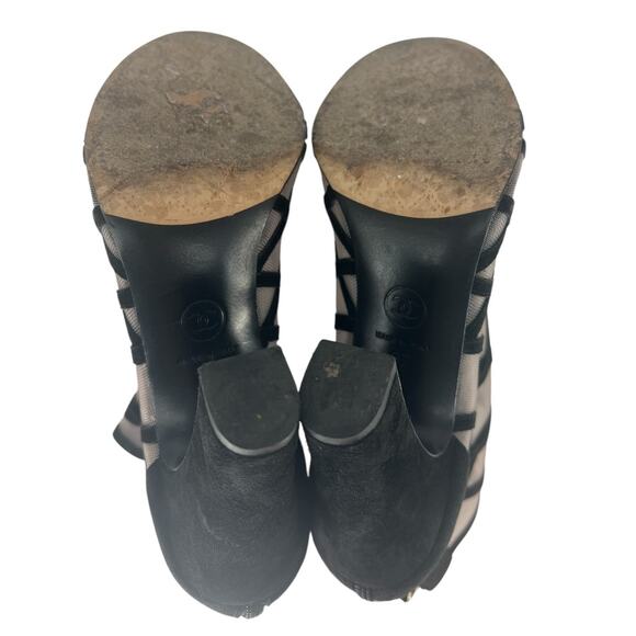 Chanel 2018 Black Suede Mesh Peep Toe CC Logo Ankle Boots - Picture 16 of 16